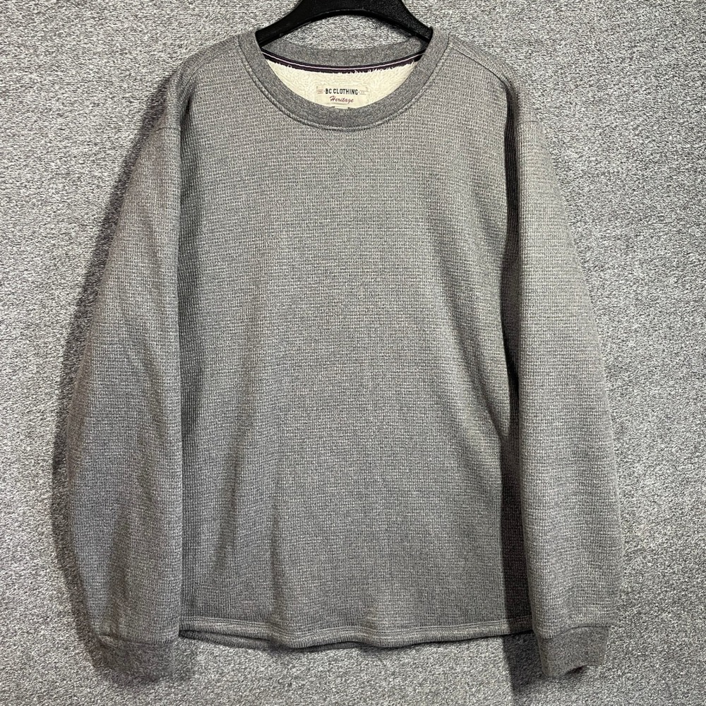 BC Clothing Heritage Insulated Lined Sweatshirt Mens XL Gray Waffle Knit